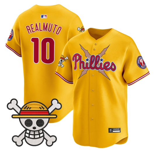 Philadelphia Phillies #10 2025 J.T.Realmuto One Piece Limited Jersey - Gold
