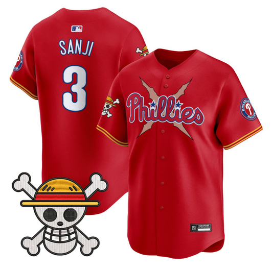 Philadelphia Phillies #3 2025 Sanji One Piece Limited Jersey - Red