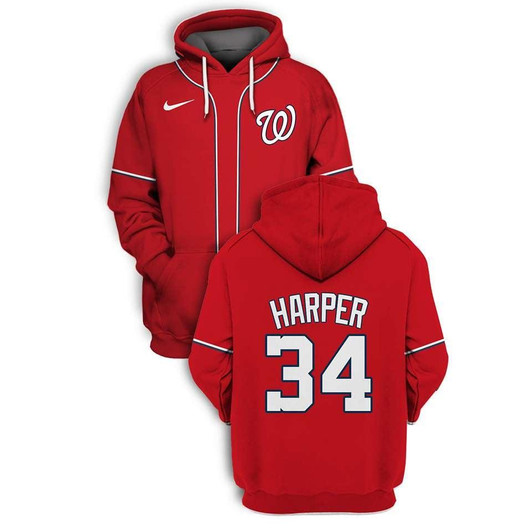 Washington Nationals Bryce Harper #34 3D Red Jersey Style Gift For Nationals Fans Hoodie
