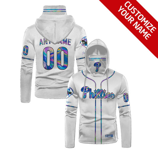 Philadelphia Phillies Mlb Baseball Team White Personalized Number Name Jersey Style Gift For Phillies Fans Masked Hoodie