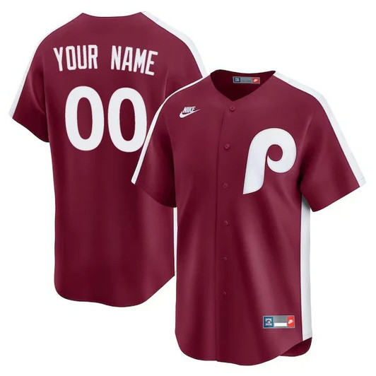 Philadelphia Phillies Custom Cooperstown Limited Throwback Jersey - Burgundy