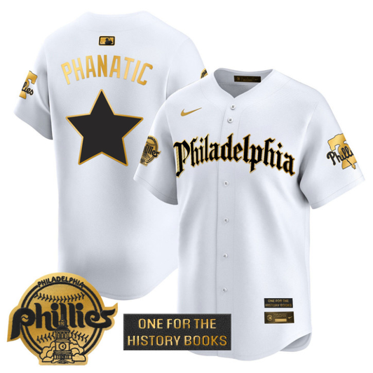 Philadelphia Phillies Phanatic Retro Newspaper Edition Vapor Premier Whi Jersey - Gold