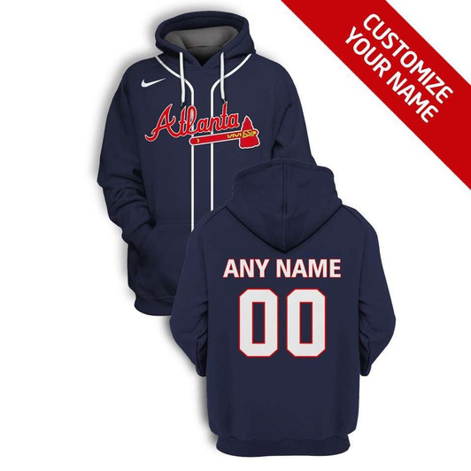Atlanta Braves #00 3D Personalized Navy Blue Jersey Style Gift With Custom Number Name For Braves Fans Hoodie