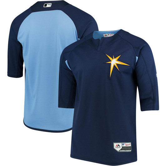 Tampa Bay Rays Majestic  Collection On-Field 3/4-Sleeve Batting Practice Jersey - Navy/Light Blue