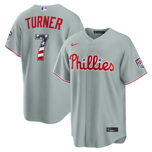 Trea Turner #7 Philadelphia Phillies Nike Men'S Fourth Of July Usa Stadium Limited Jersey - Gray