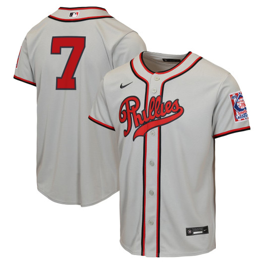 Trea Turner #7 Philadelphia Phillies Nike Youth 2026 Field Of Dreams Limited Jersey - Gray