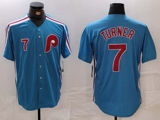 Trea Turner #7 Philadelphia Phillies Number Cooperstown Limited Throwback Cool Base Jersey - Blue