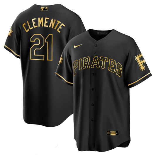 Roberto Clemente #21 Pittsburgh Pirates Men'S Black Gold Limited Jersey - White Gold