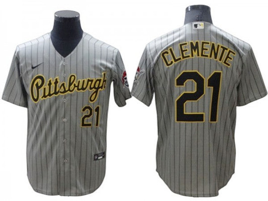 Roberto Clemente #21 Pittsburgh Pirates Pinstripe Limited Cool Base Jersey - Gray