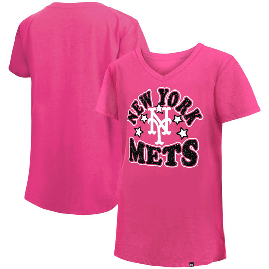 New York Mets New Era Girl's Youth Jersey Stars V-Neck T-Shirt - Pink