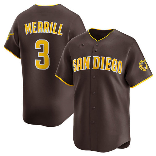 Jackson Merrill #3 San Diego Padres 2024 Away Limited Baseball Je Jersey - Brown