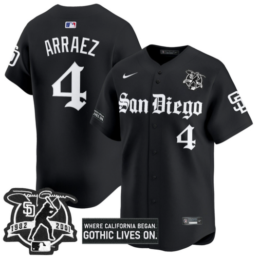 Luis Arraez #4 San Diego Padres Gothic Edition Vapor Limited Bla Jersey