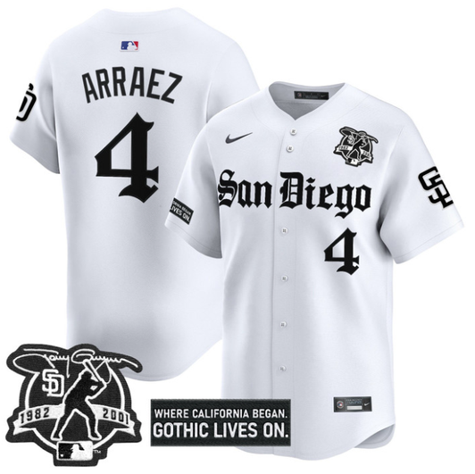 Luis Arraez #4 San Diego Padres Gothic Edition Vapor Limited Whi Jersey