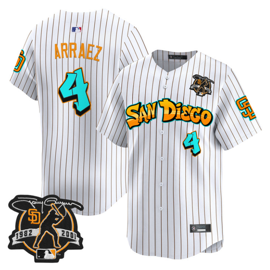 Luis Arraez #4 San Diego Padres Graffiti Barrio Edition Stripes Limited Jersey