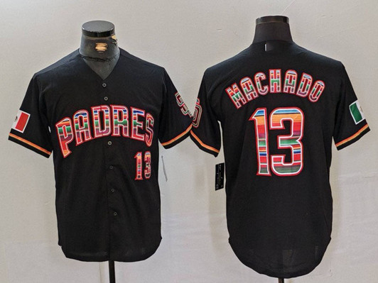 Manny Machado #13 San Diego Padres Mexico Cool Base Baseball Jers Limited Jersey - Black