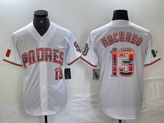Manny Machado #13 San Diego Padres Mexico Cool Base Baseball Jers Limited Jersey - White