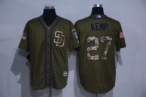 Matt Kemp #27 San Diego Padres Mens Salute To Service Limited Cool Base Jersey - Green