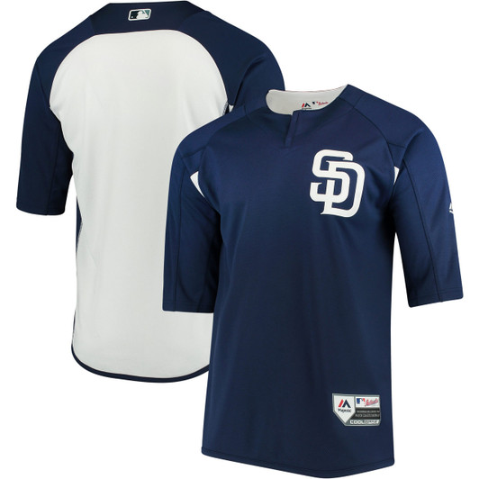 San Diego Padres #34 Majestic Authentic On Field Sleeve Navywhite Batting Practice Jersey