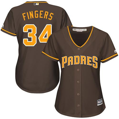 San Diego Padres #34 Womens Rollie Fingers Alternate Limited Baseball Jersey - Brown