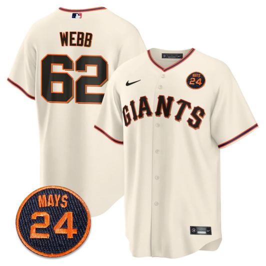 Logan Webb #62 San Francisco Giants 2024 #24 Willie Mays Patch Vapor Prem Limited Jersey