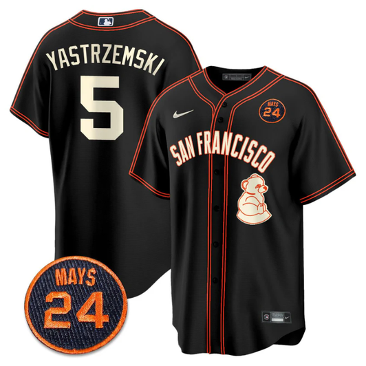 Mike Yastrzemski #5 San Francisco Giants 2024 #24 Willie Mays Patch Premi Limited Jersey