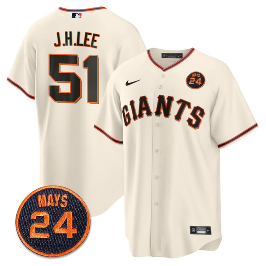 Willie Mays #51 San Francisco Giants 2024 Jung-Hoo Lee #24 Patch Premier Jersey