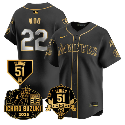 Bryan Woo #22 Seattle Mariners Ichiro Suzuki Limited Jersey - Black Gold