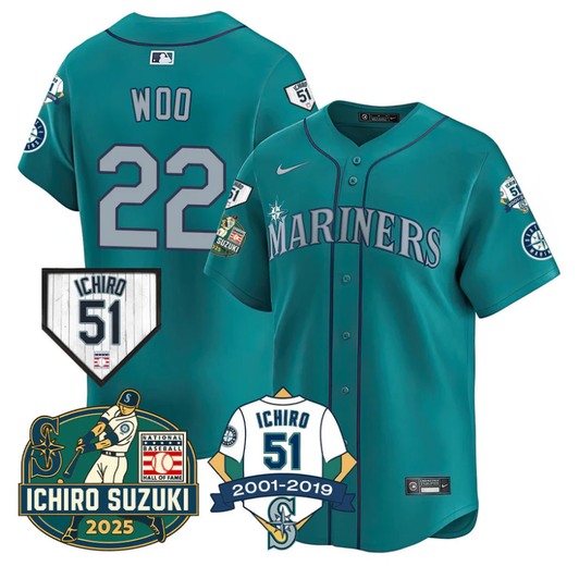 Bryan Woo #22 Seattle Mariners Ichiro Suzuki Limited Jersey - Teal