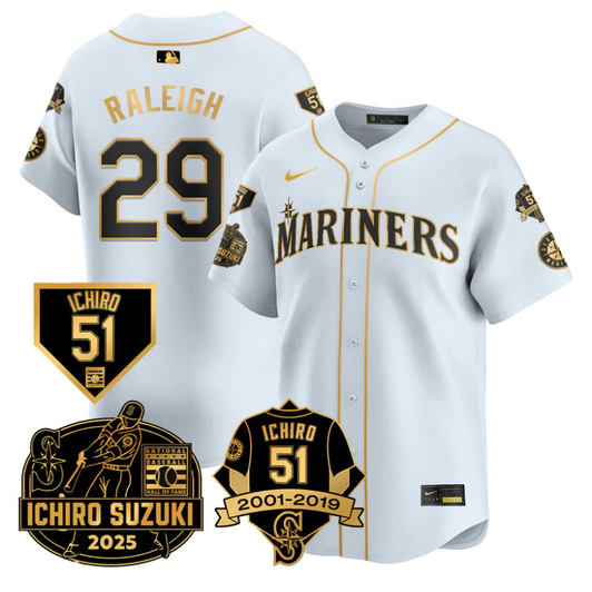 Cal Raleigh #29 Seattle Mariners Ichiro Suzuki Limited Jersey - White Gold