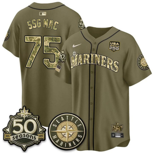 Cal Raleigh #50 Seattle Mariners Armed Forces Day Seasons Patch Vapor Limited Jersey