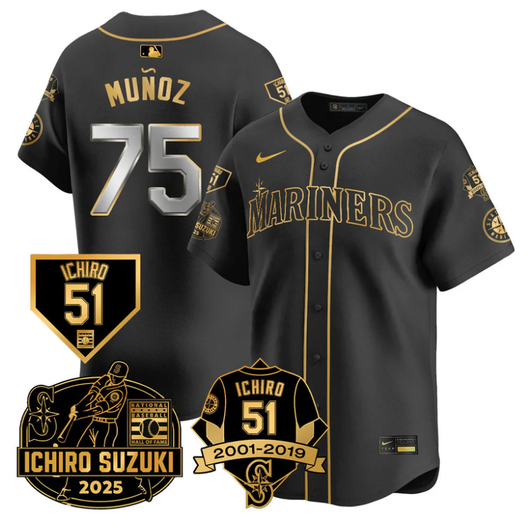 Ichiro Suzuki #75 Seattle Mariners Andrs Muoz Limited Jersey - Black Gold