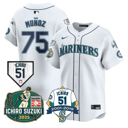Ichiro Suzuki #75 Seattle Mariners Andrs Muoz Limited Jersey - White