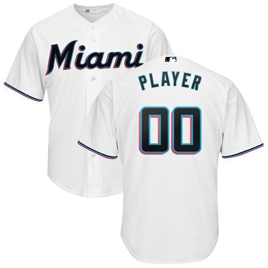 Miami Marlins Majestic Home 2019 Cool Base Custom Jersey White 2019 All-Over Print