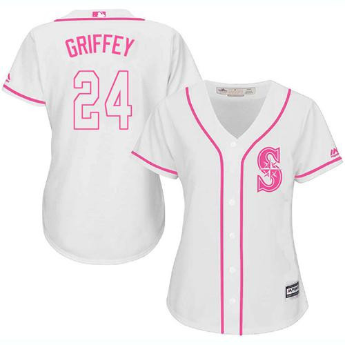 Ken Griffey #24 Seattle Mariners Womens Fashion Limited Baseball Jersey - White Pink