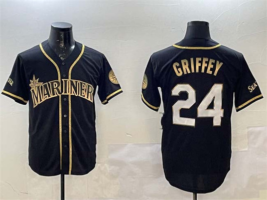 Ken Griffey Jr. #24 Seattle Mariners Cool Base Baseball Jers Limited Jersey - Black Gold