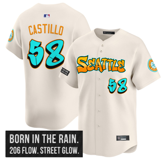 Luis Castillo #58 Seattle Mariners Graffiti Drop Edition Cream Limited Jersey - Emerald