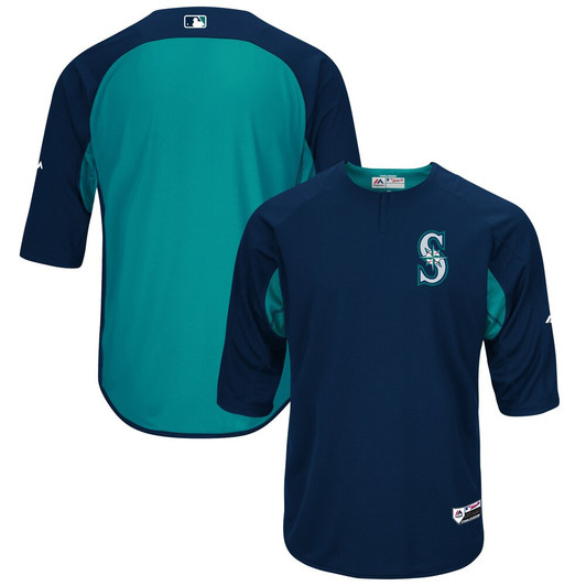 Seattle Mariners #34 Majestic On Field Sleeve Navyaqua Limited Batting Practice Jersey