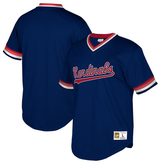St. Louis Cardinals Mitchell Ness Cooperstown Mesh Wordmark V Neck Limited Jersey - Navy