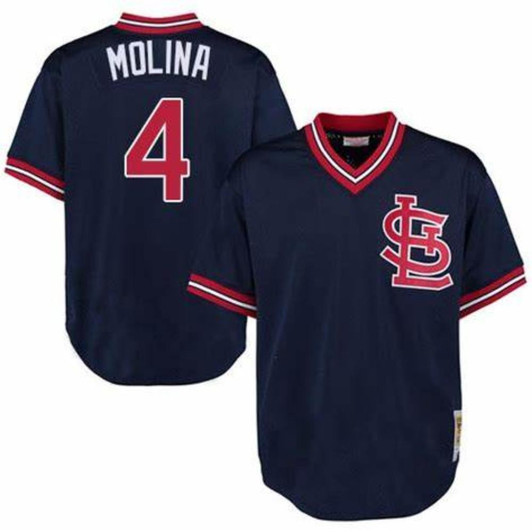 Yadier Molina #4 St. Louis Cardinals Throwback Mesh Pullover Limited Jersey - Navy