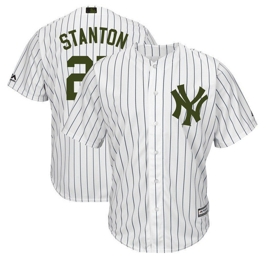 Giancarlo Stanton New York Yankees Majestic Memorial Day Cool Base Player Jersey Jersey White 2021