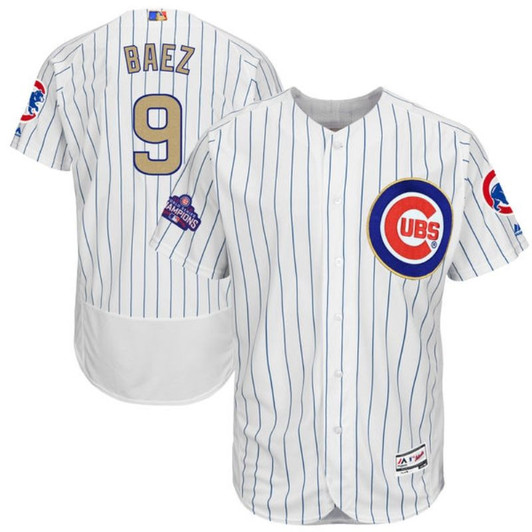 Chicago Cubs Javier Baez #9 White Stripes 2016 Cubs Championship Gold Edition Jersey