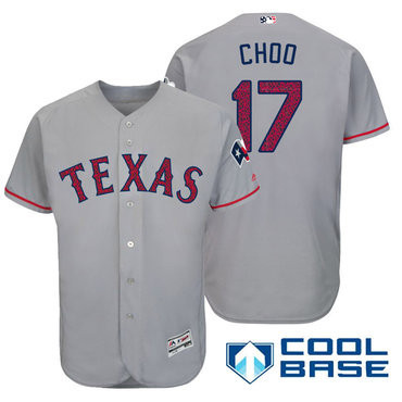 Independence Day #17 Texas Rangers Majestic Mens Shin Soo Choo Stars Stripes Fashion Limited Cool Base Jersey - Gray