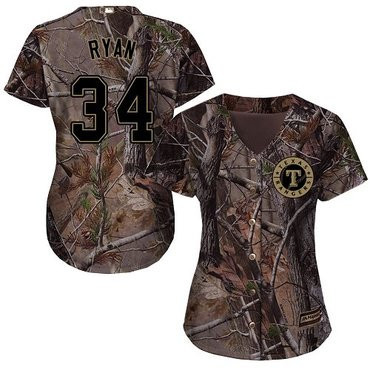 Nolan Ryan #34 Texas Rangers Womens Realtree Limited Cool Base Baseball Jersey - Camo