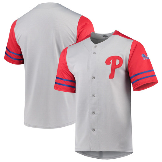 Philadelphia Phillies Stitches Button-Up Jersey - Gray/Red