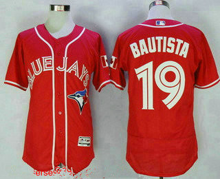 Jose Bautista #19 Toronto Blue Jays Majestic Mens 2016 Canada Day Limited Flex Base Jersey - Red
