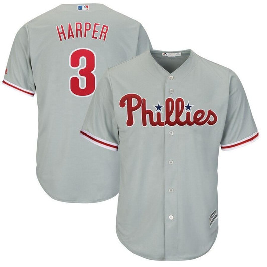 Bryce Harper Philadelphia Phillies Majestic Official Cool Base Replica Player Gray 3D Jersey