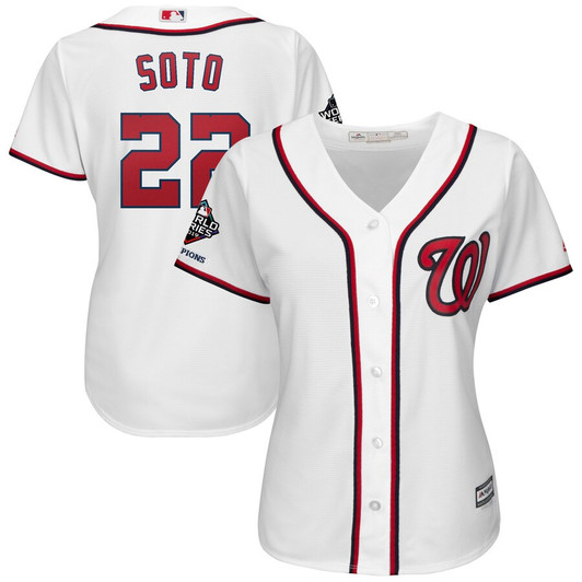Juan Soto #22 Washington Nationals Majestic Womens 2019 World Series Champions Home Cool Base Bar Patch Limited Player Jersey - White
