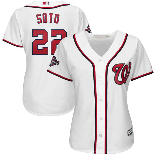 Juan Soto #22 Washington Nationals Majestic Womens 2019 World Series Champions Home Cool Base Patch Limited Player Jersey - White