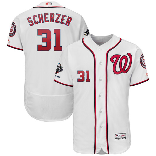 Max Scherzer #31 Washington Nationals Majestic 2019 World Series Champions Home Flex Base Bar Patch Limited Player Jersey - White