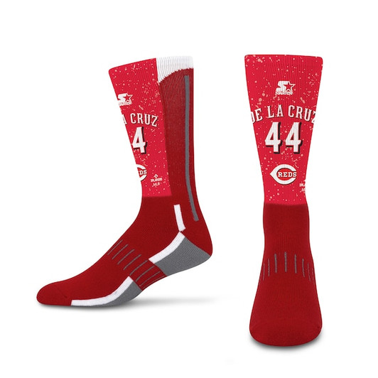 Youth Cincinnati Reds Elly De La Cruz Starter Red Jersey Arch Crew Socks